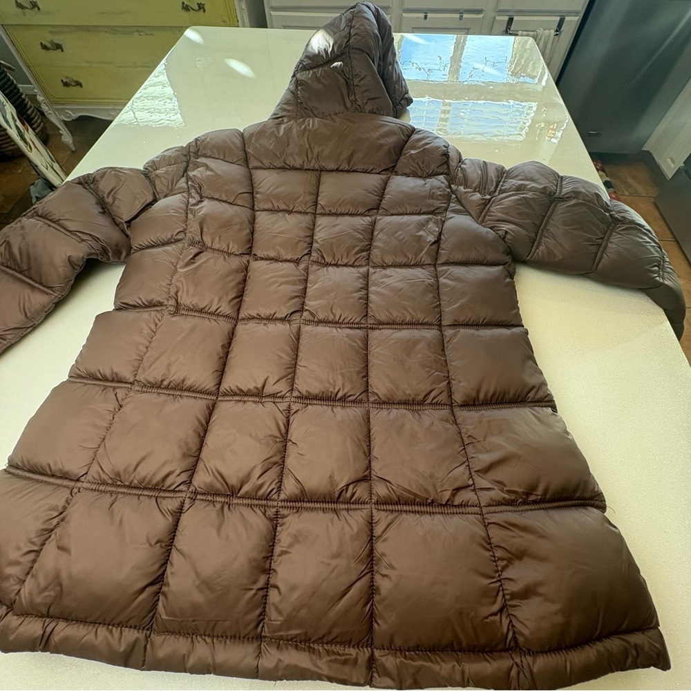 Hawks & Co Women’s Fit Puffer Coat Chocolate Brown Zip Hood Long - Picture 16 of 16